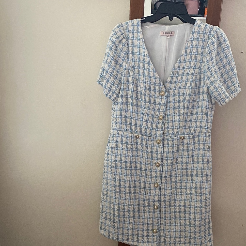 Nanette Lepore Blue and White Plaid Mini Dress
